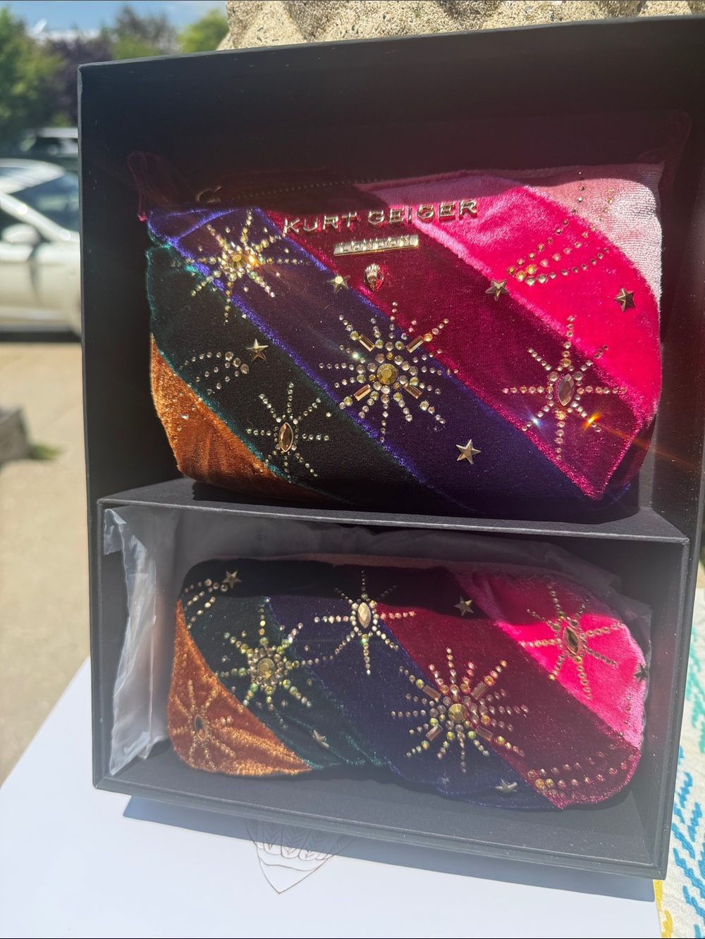 Kurt Geiger Multicolor Velvet Star-Embellished Makeup Bag Set